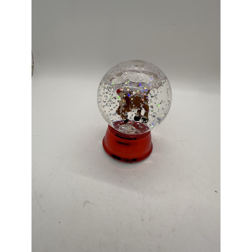 Light Up Reindeer Snow Globe Red Base Glitter Holiday Christmas Decor